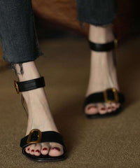 Black Faux Leather Splicing High Heels Sandals Peep Toe