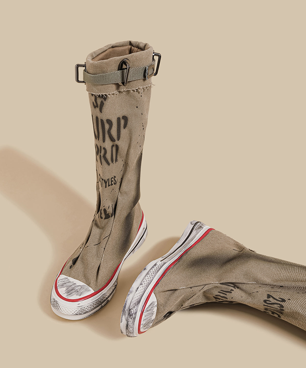 Khaki Canvas Graffiti Splicing Casual Boots