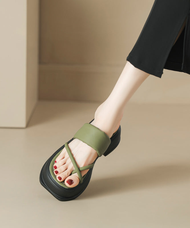 Black Thong Sandals Platform Faux Leather Splicing