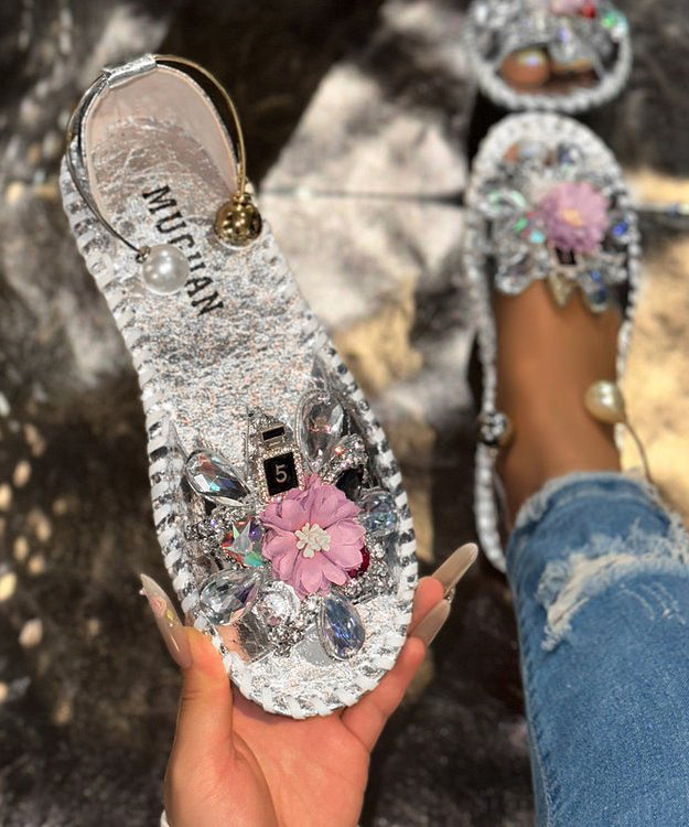 Silver Floral Zircon Splicing Best Sandals For Walking