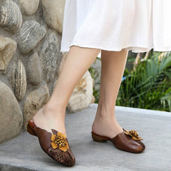 Vintage Floral Plaited Leather Casual Slippers