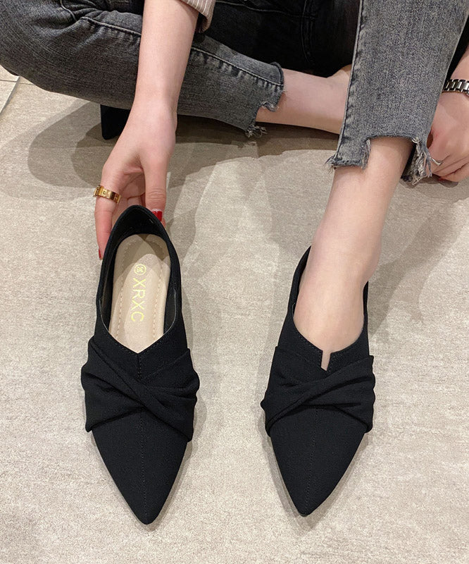 Black Splicing Pointed Toe Flats Suede Flat Shoes