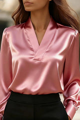 Solid Color V-neck Long-sleeved Casual Professional Shirt