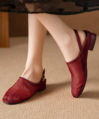 Red Cowhide Leather Tulle Splicing Walking Sandals