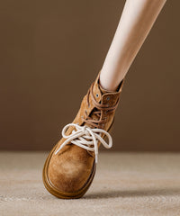 Red Lace Up Suede Splicing Boutique Chunky Boots