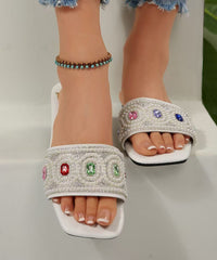 White Zircon Splicing Slide Sandals Slide Sandals