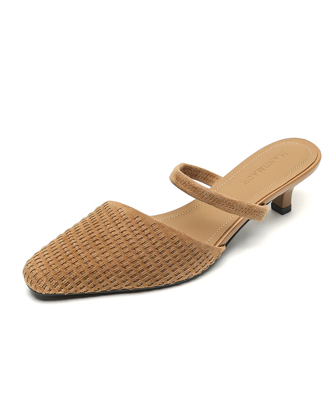 Splicing High Heel Blue Suede Slide Sandals