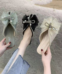 Versatile Black Bow Nail Bead Slide Sandals