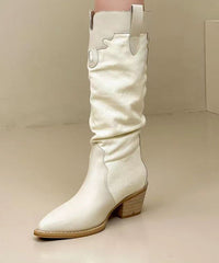 Black Long Boots Splicing Chunky Pointed Toe