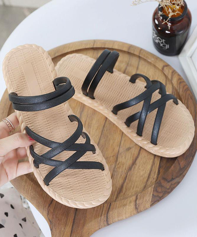 Roman Style Black Beach Slide Sandals