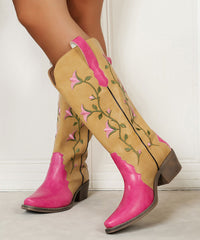 Yellow Faux Leather Boutique Splicing Embossed Chunky Boots