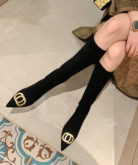 Stylish Splicing Stiletto Boots Black Suede Pointed Toe