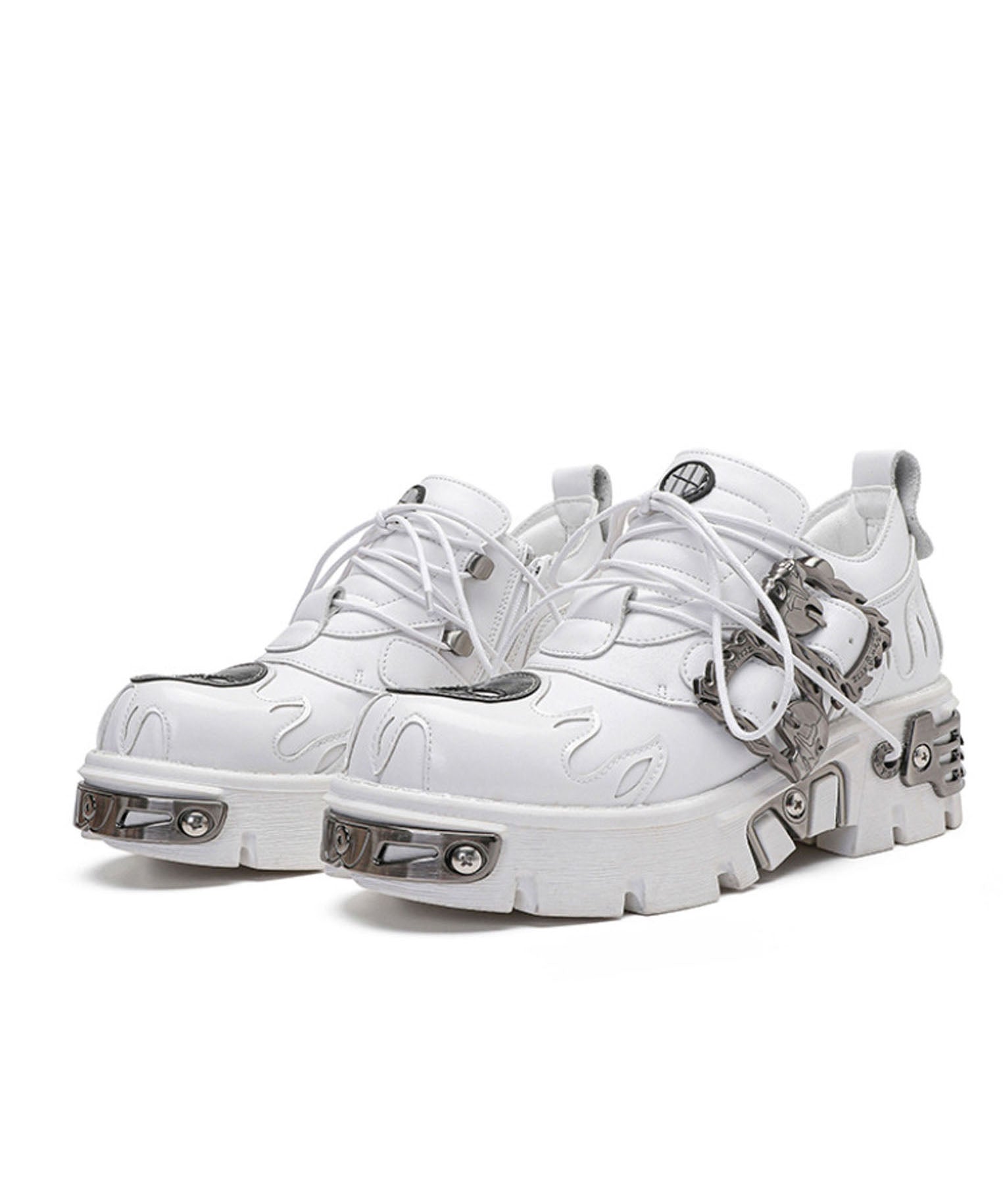 Streetwear Silver Lace Up Cowhide Leather Platform Shoes