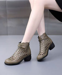 Women Splicing Chunky Boots White Faux Leather Hollow Out