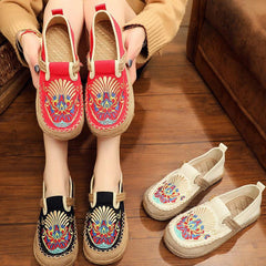 Flats Black Embroideried Cotton Fabric Flats Shoes