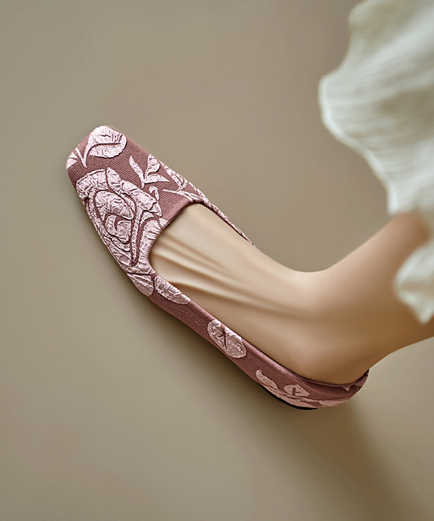 Pink Cotton Fabric Vintage Splicing Flats Embroidered