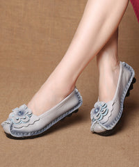 Navy Faux Leather Flower Splicing Flat Feet Shoes
