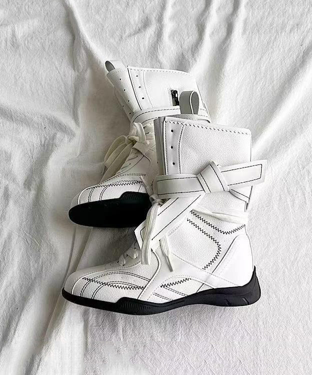 Red Lace Up Suede Splicing Boots