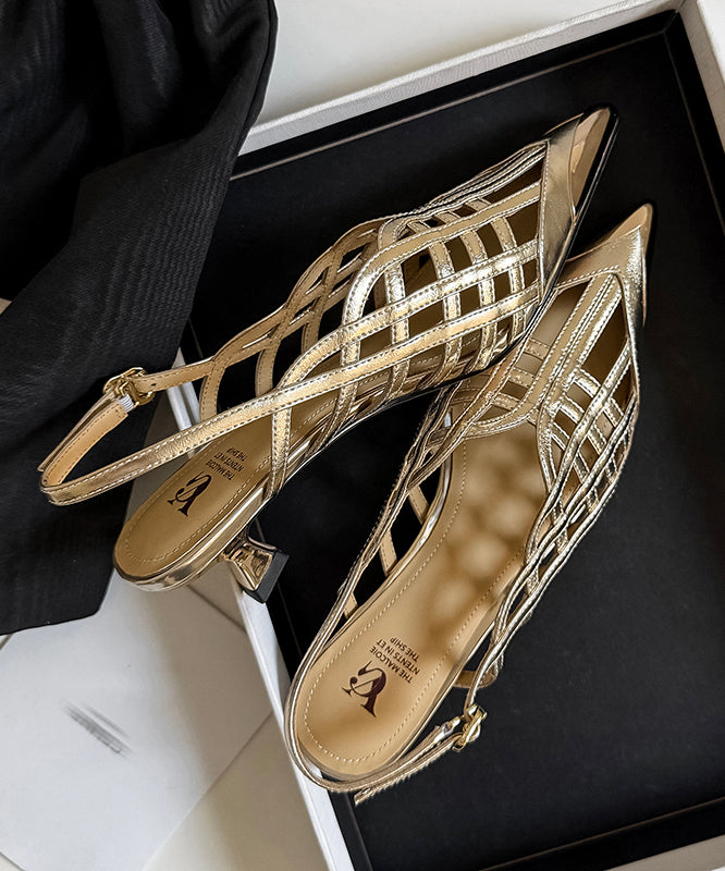 Chic Black High Heel Cowhide Leather Hollow Out Splicing Sandals