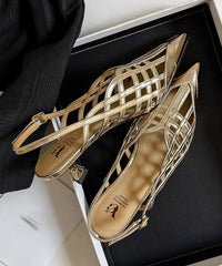 Chic Black High Heel Cowhide Leather Hollow Out Splicing Sandals