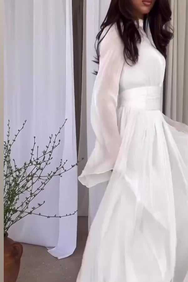 and Elegant Waist-tie Back Pleated Maxi Dress