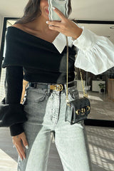 Patchwork Contrasting Long-sleeved V-neck Casual Sweater