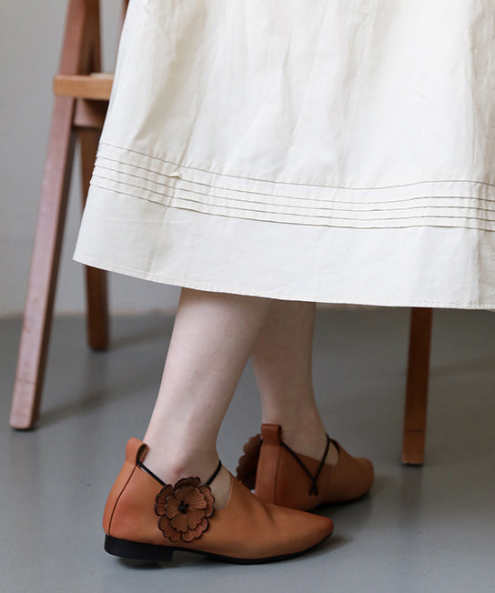 Casual Pointed Toe Flat Shoes For Pink Brown Cowhide Leather