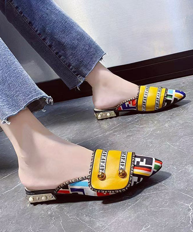 Yellow Faux Leather Unique Splicing Slide Sandals Pointed Toe