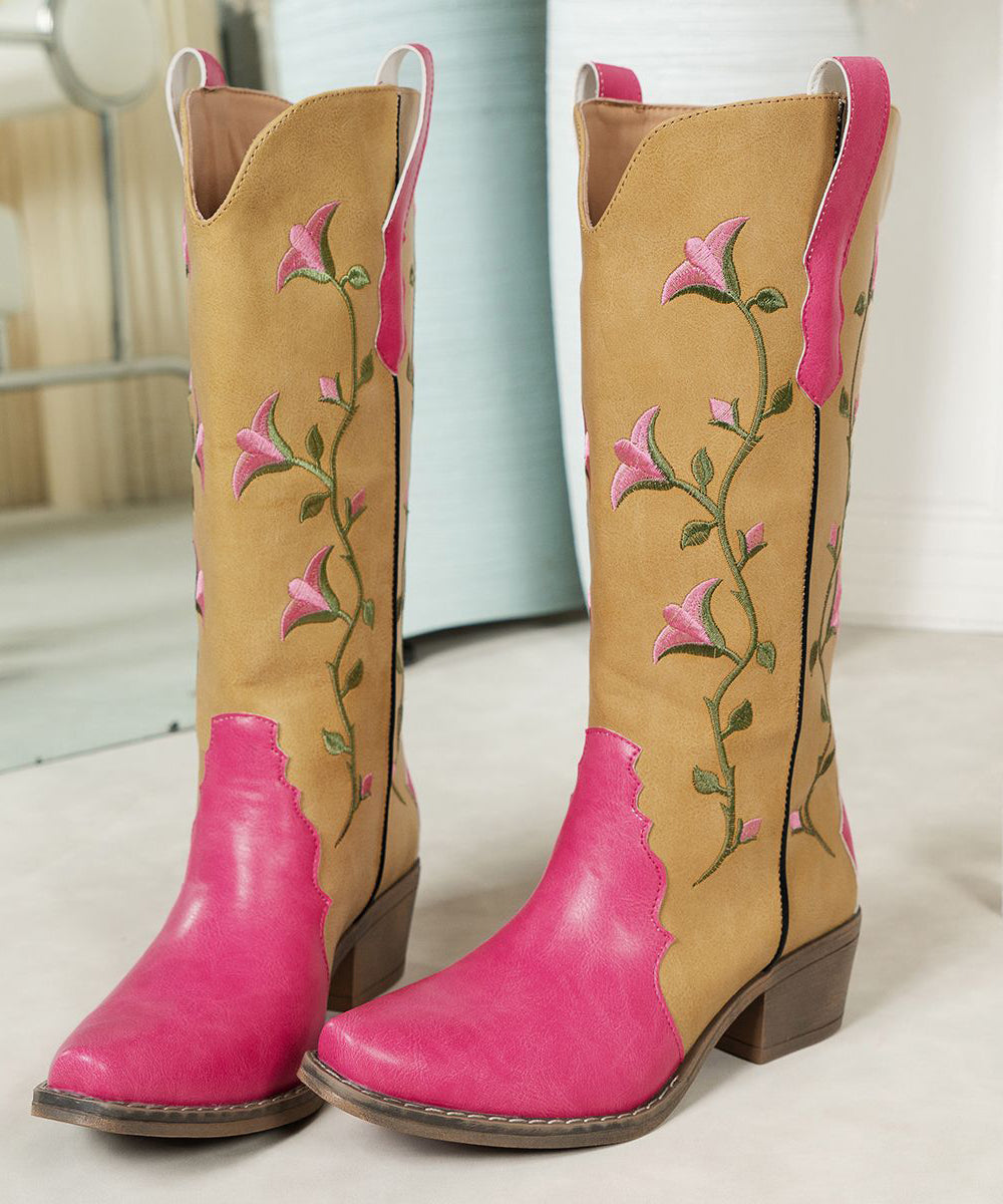 Yellow Faux Leather Boutique Splicing Embossed Chunky Boots