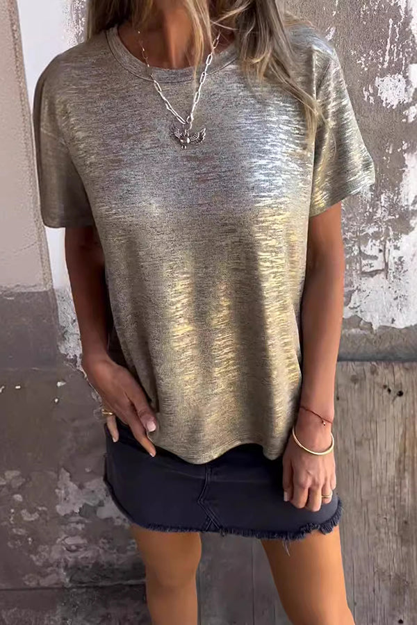 Bronzing Round Neck Short-sleeved T-shirt