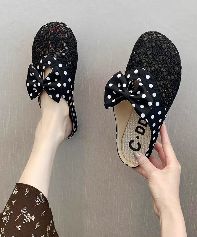 Black Bow Splicing Chic Breathable Mesh Slide Sandals