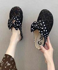 Black Bow Splicing Chic Breathable Mesh Slide Sandals