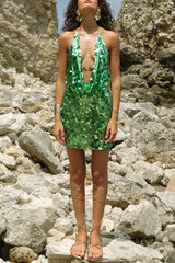 Halter Neck Sequined Open Back Mini Dress