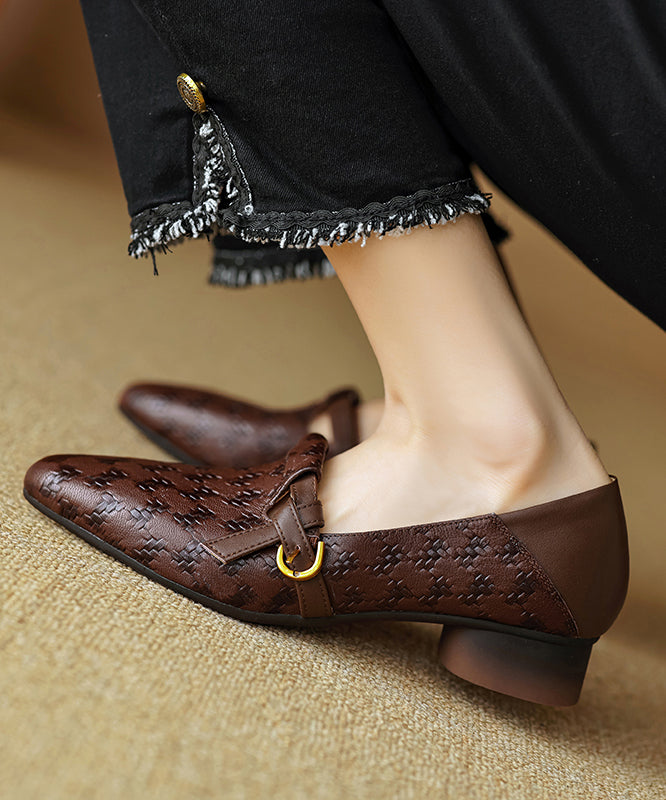 Handmade Brown Flat Feet Shoes Cowhide Leather Pointed Toe