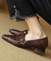 Handmade Brown Flat Feet Shoes Cowhide Leather Pointed Toe