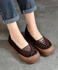 Casual Comfortable Red Cowhide Leather Splicing Flat Feet Shoes