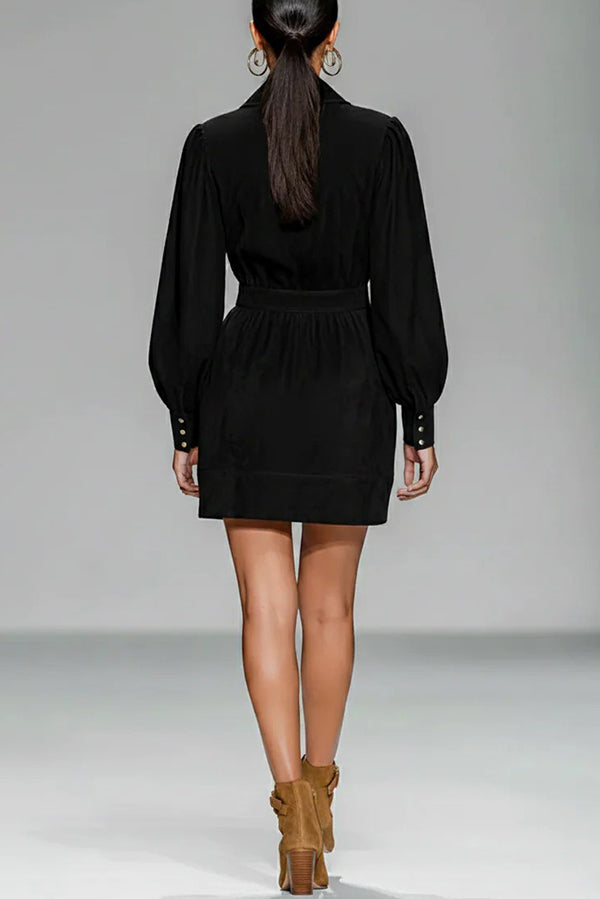 Embroidered Floral Pattern Long-sleeved Fitted Waist Mini Dress