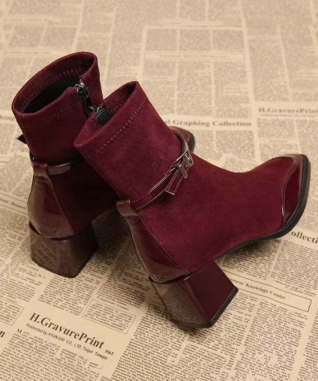 Splicing Chunky Boots Mulberry Suede