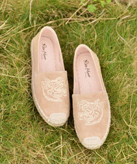 New Apricot Suede Embroidered Splicing Loafer Shoes