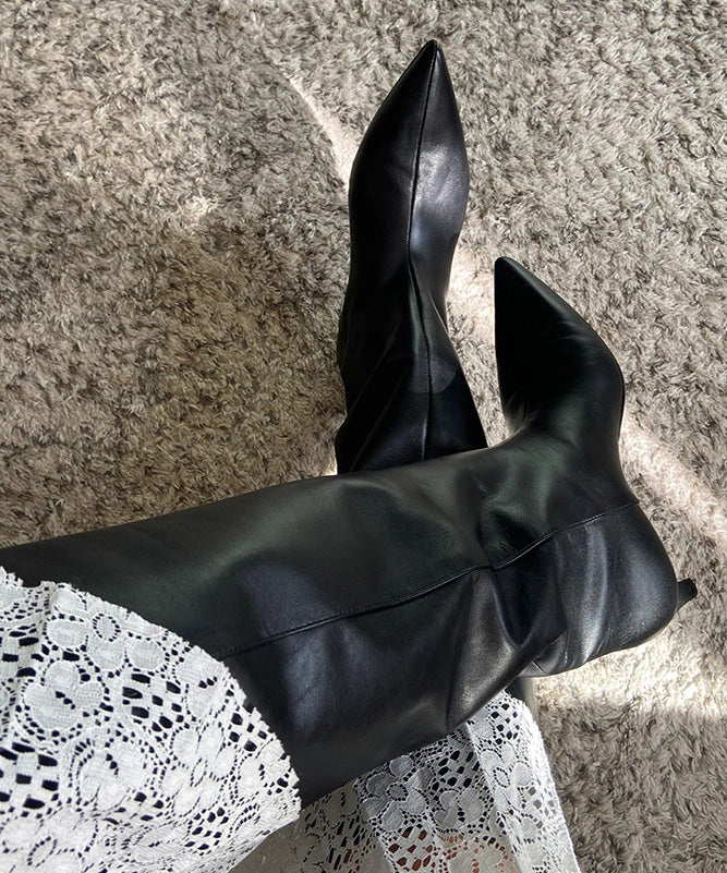 Mulberry Faux Leather Splicing Boots Pointed Toe