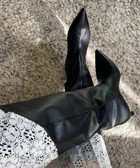 Mulberry Faux Leather Splicing Boots Pointed Toe