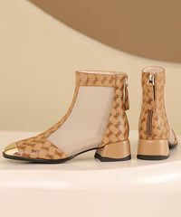 Summer Coffee Tulle Splicing Chunky Heel Sandals Boots