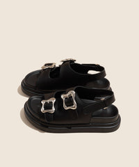 Casual Black Buckle Strap Splicing Platform Slide Sandals