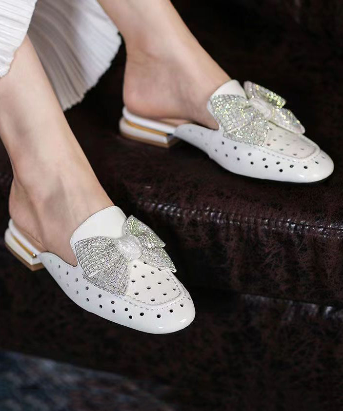 Rose Bow Zircon Splicing Hollow Out Slide Sandals