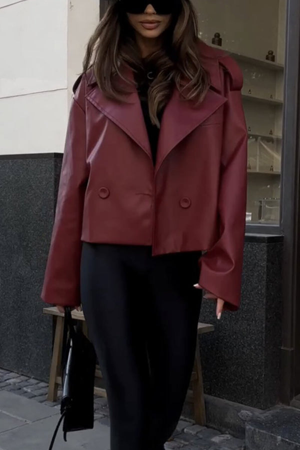Lapel Long Sleeve Retro Loose Leather Jacket