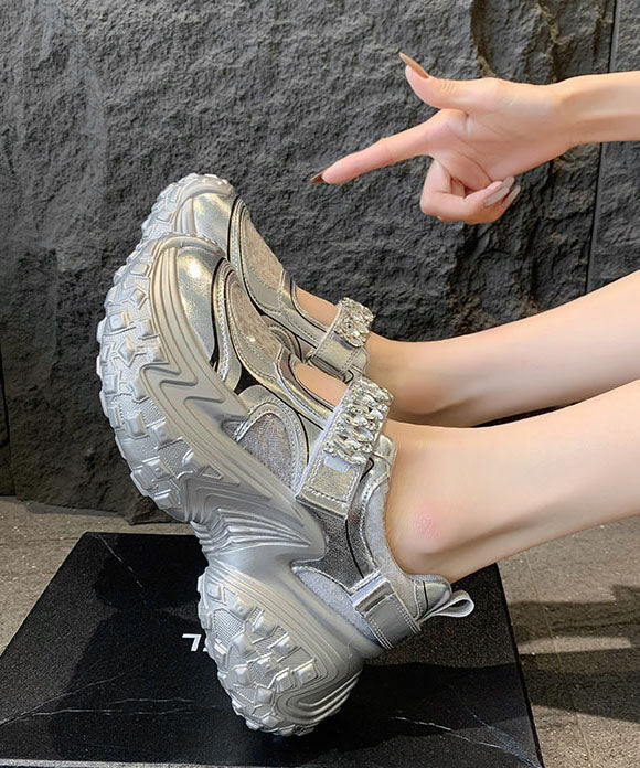 Silver Platform Sequins Zircon Breathable Mesh Sport Shoes