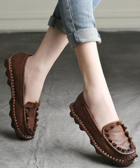 Coffee Flat Shoes For Splicing Cowhide Leather Vintage