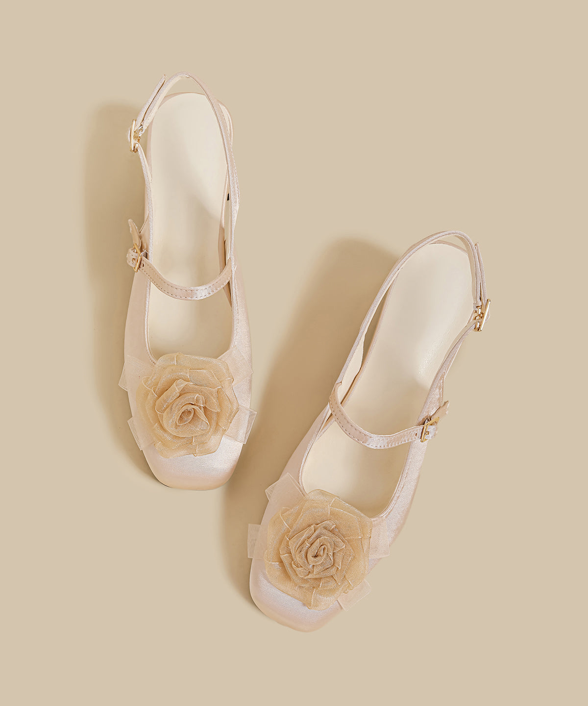 Floral Splicing Chunky Sandals Apricot Suede