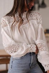 Hollow-out Patchwork Long-sleeved Elegant Shirt