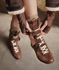 Brown Suede Splicing Lace Up Boots